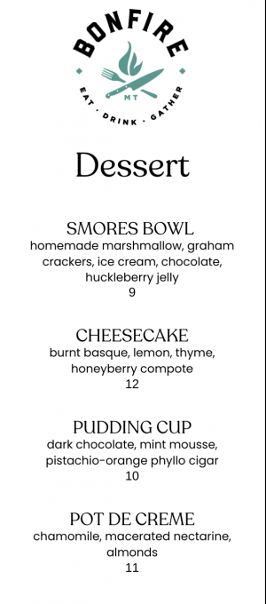 BF Dessert Menu